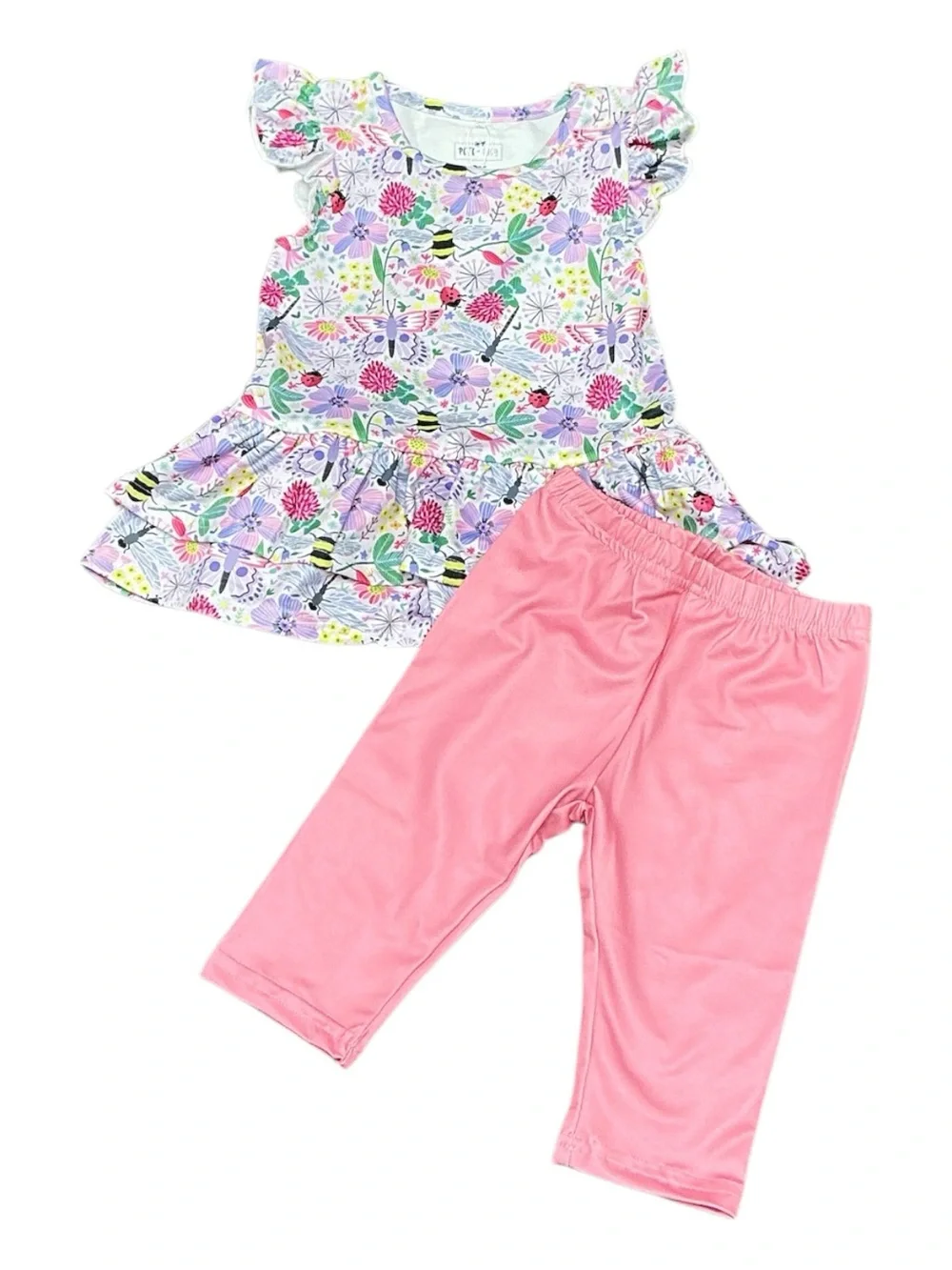Pete + Lucy - NWT - Toddler Girls Floral Ruffle Top & Pink Capri Set